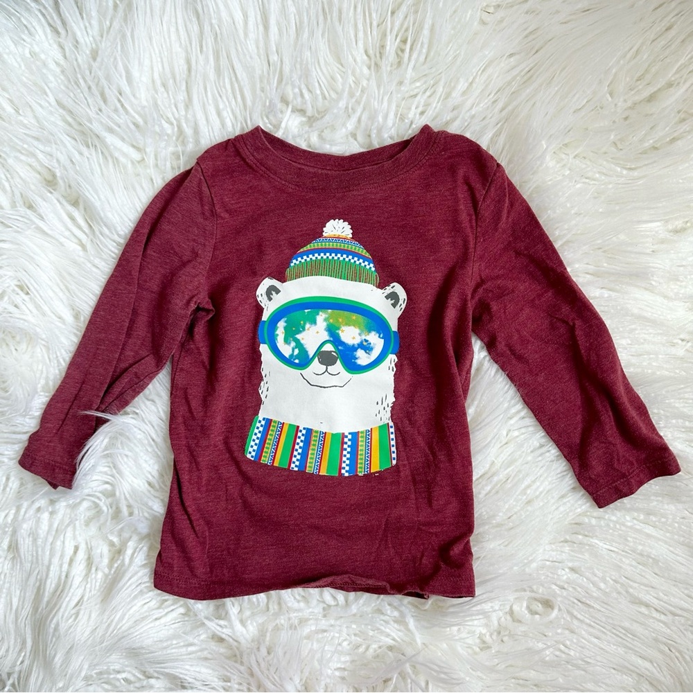 Cat & Jack Target Toddler Boys Maroon Polar Bear Long Sleeve Shirt Size 2T
